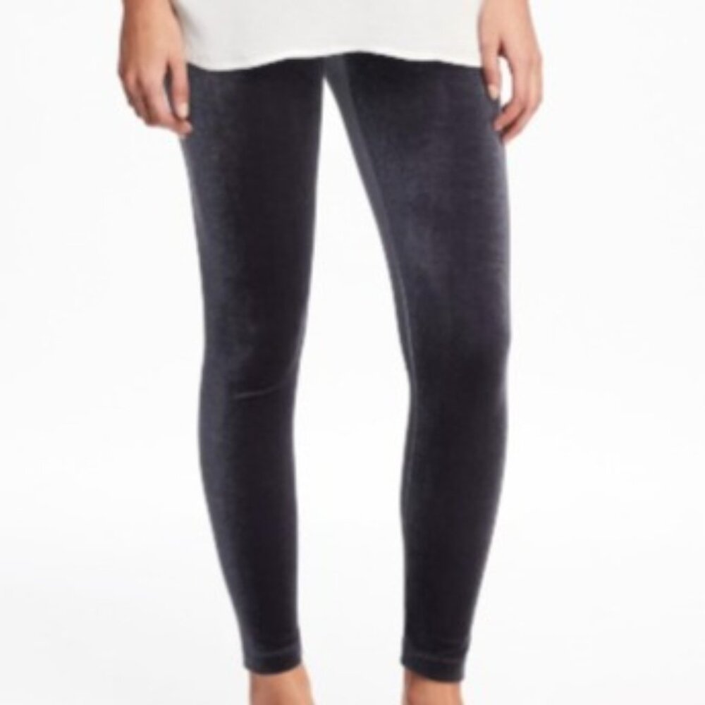 Old Navy Velvet Leggings Women XXL Gray High Waisted Stretch Velour Pants